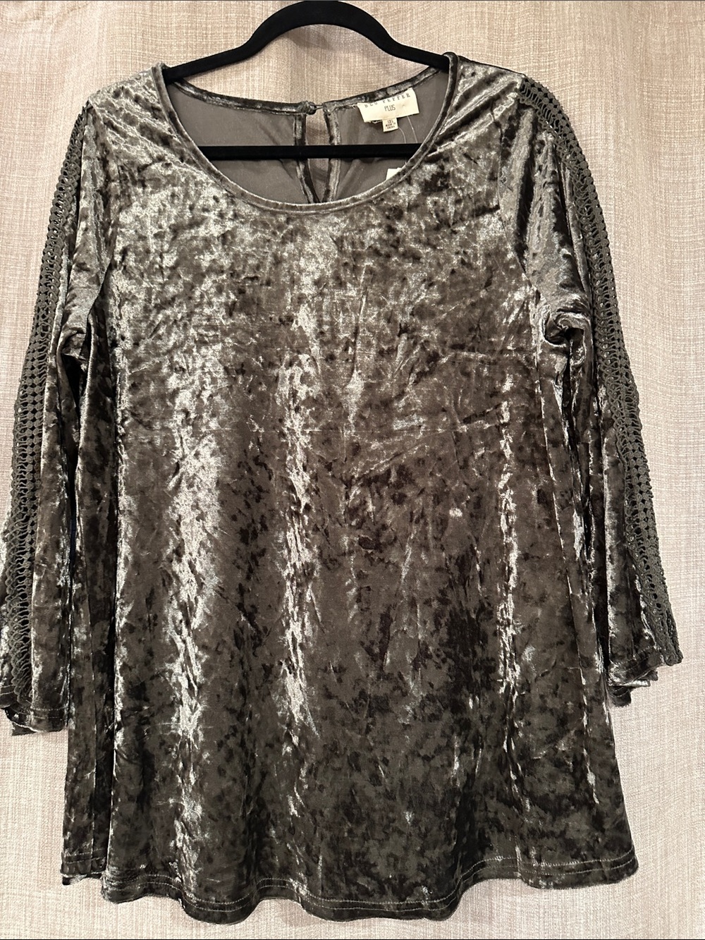 Velvet Scoop Neck Long Sleeve Top - Gray/slate green